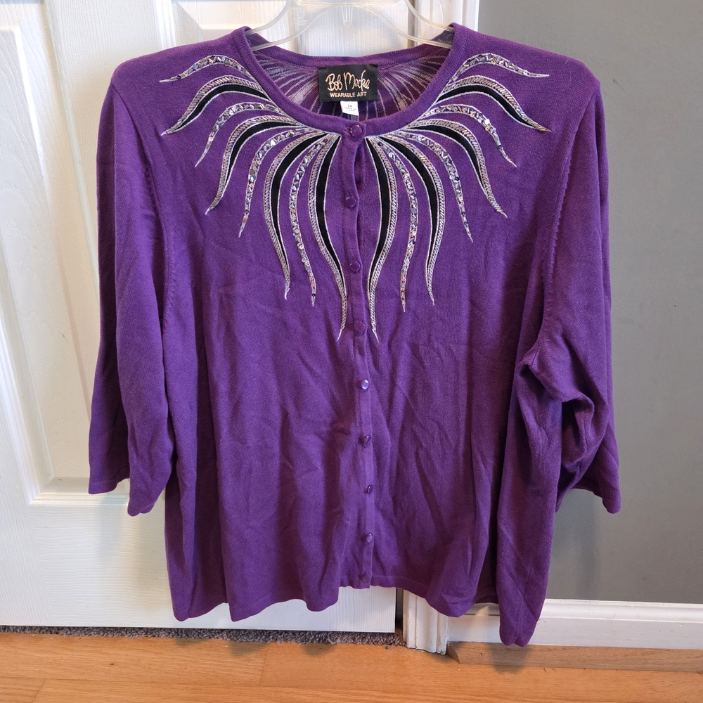 Bob Mackie Purple Cardigan with Silver Accents